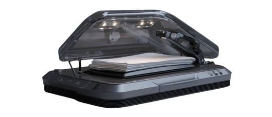 Gray document scanner with transparent top cover