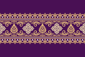 Damask floral pattern border. Motifs Ikat floral ethnic oriental pattern traditional.Aztec style abstract vector illustration.design for texture, fabric, scarf,background,carpet,rug