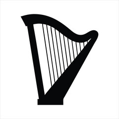 Black silhouette of a harp on a white background