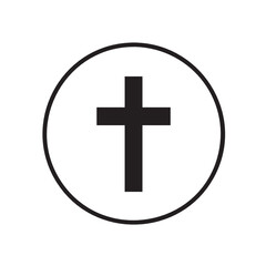 Obraz premium Minimalist Vector Icon of Cross Inside Circle in Black and White for Religious Symbols