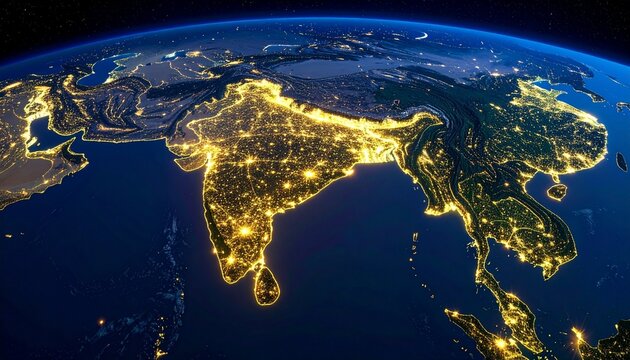 Night view of earth illuminated continents global perspective and infrastructure