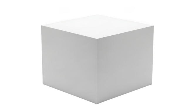 White cube isolated on transparent background, a simple geometric shape in 3d