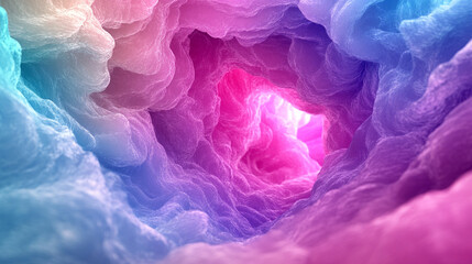 Abstract swirling tunnel with purple pink and teal gradient creating a dynamic flowing visual effect with depth motion and vibrant modern digital background suitable for artistic and futuristic design