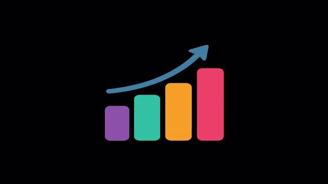Colourful Bar Chart Growth Animation on Transparent Background.