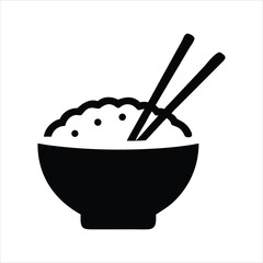 Simple black icon of a bowl of rice with chopsticks