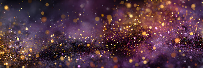 Fototapeta na wymiar abstract background with purple and gold particle. Glden light shine particlesbokeh on purple background