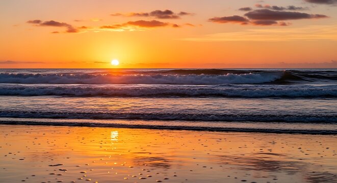 Ocean Sunset Beach Wavescape.