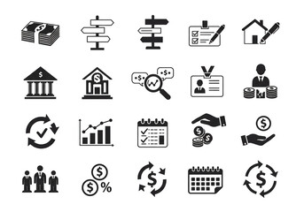 Essential business finance icons symbolizing growth, investment, and strategic planning for success