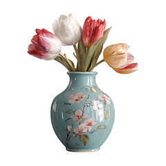 Obraz na płótnie Canvas Tulips in Decorative Vase, isolated on transparent background