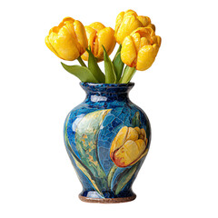 Obraz na płótnie Canvas Yellow Tulips in Mosaic Vase, isolated on transparent background