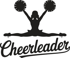 Silhouette of a cheerleader performing a split with pom poms