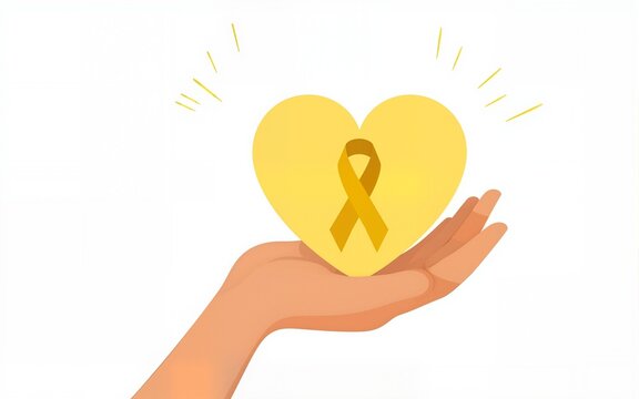 hand holding yellow heart and ribbon on white background, world suicide prevention day, september 10, setembro amarelo, palm, man, fingers, symbol, holiday, awareness, love, illustration, photo, life - Powered by Adobe