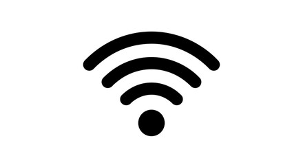 Isolated Wi-Fi signal icon. A flat, black and white graphic design element for technology and network concepts, representing connectivity and data transmission