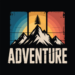 Retro "Adventure" Mountain Landscape T-Shirt Design