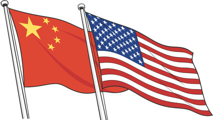 Naklejka premium USA and China Flags Together. Flags of China and the United States of America