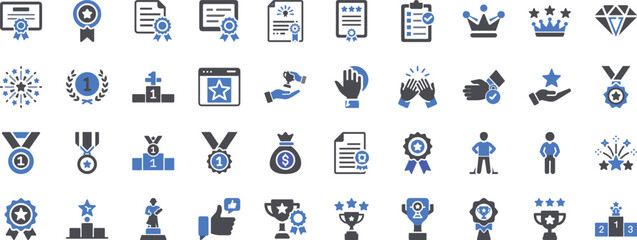Collection of award and achievement icons celebrating success and recognition vector