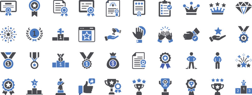 Collection of award and achievement icons celebrating success and recognition vector
