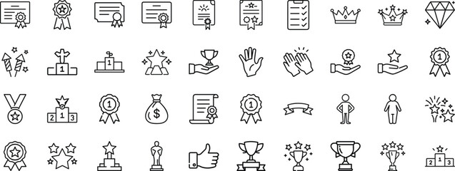 Collection of award and achievement line icons representing success and recognition vector
