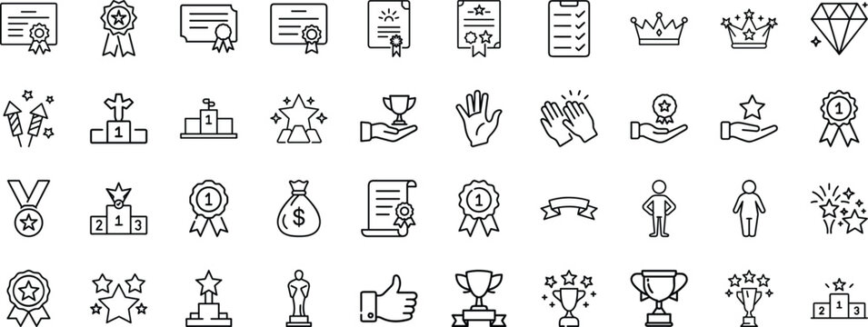 Collection of award and achievement line icons representing success and recognition vector