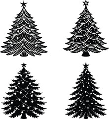 Pine icon set. Fir tree vector set.
