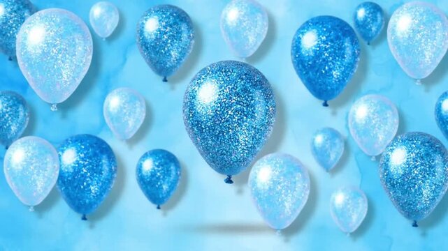Blue Glittering Balloons Floating on a Dreamy Azure Sky for a Special Celebration