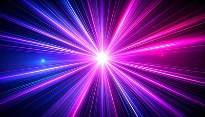 A vibrant display of radiating light rays in shades of purple and blue, creating a dynamic and energetic atmosphere.
