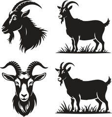 Collection of silhouette illustrations of goats and goat heads
