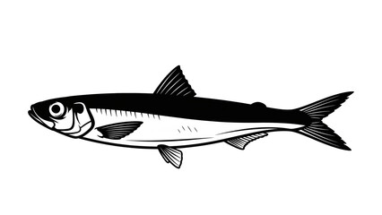 Fototapeta premium Black‑and‑White Anchovy with Stripe Detail, Clean Logo Style (PNG).
