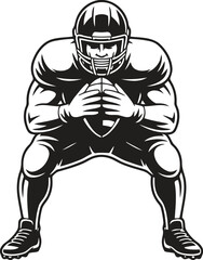 American football player in ready stance holding the ball
