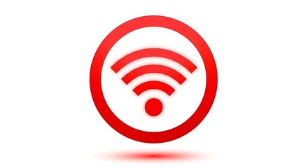 Vivid red wireless signal icon in a circle, displaying strong visual communication.