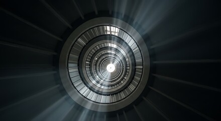 Dynamic spiral staircase architecture with dramatic light and shadow creating modern design,Generated Image
