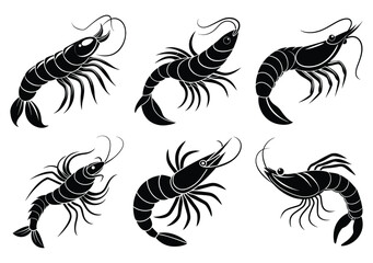 Shrimp, Prawn and Spider Vector Silhouette Collection in Black and White