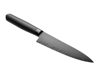 Isolated chef's knife with black handle for meal prep and commercial kitchen use