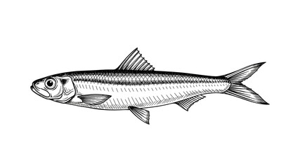 Classic Anchovy Etching, Detailed Shaded Body (PNG).