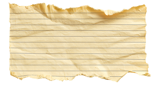 Torn piece of lined paper isolated on transparent background.