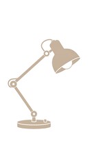 A simple, muted taupe desk lamp, angled and displaying adjustable arm and base components, is illustrated against a white background.