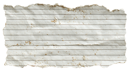 Torn piece of lined paper isolated on transparent background.