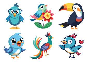 Cute Tropical Parrot Cartoon Vector Collection