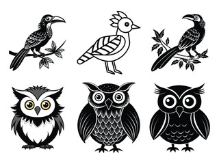 owl icon set line art silhouette vector illustration
