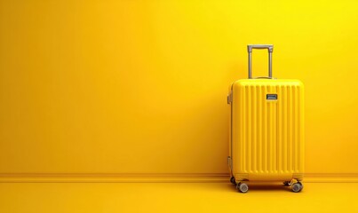 Bright yellow suitcase on yellow background (1)
