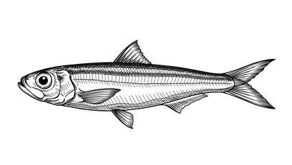 Obraz premium Detailed Anchovy Engraving, Black‑and‑White Linework, Heritage Illustration (PNG).