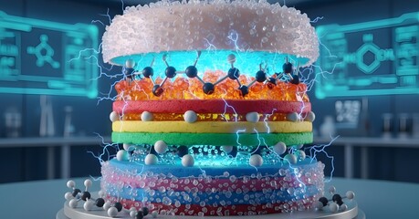Colorful Molecular Layers Display with Luminous Sparkles and Abstract Shapes