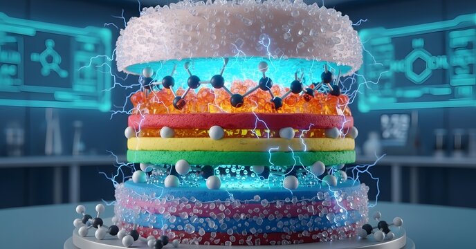 Colorful Molecular Layers Display with Luminous Sparkles and Abstract Shapes