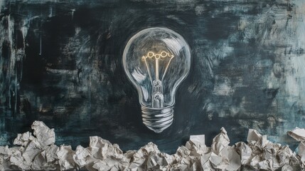 Creative idea generation chalkboard classroom illustration educational environment eye-level perspective light bulb concept