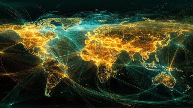 Connecting the globe a dynamic world map with glowing lines global perspective digital visualization futuristic design