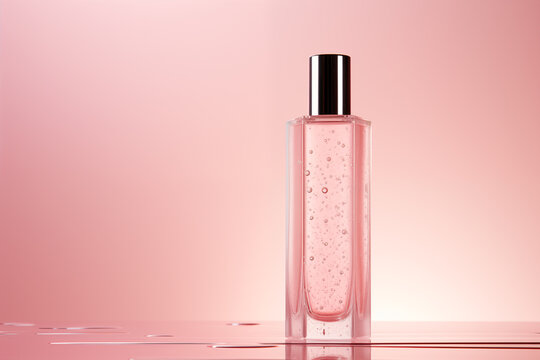 Tall Slim Glass Bottle of Facial Mist on Pink Background, High-Quality - Powered by Adobe