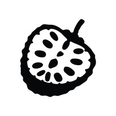 Isolated soursop fruit vector illustration, tropical fruit drawing, annona muricata, graviola, black and white