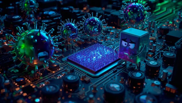 An eye-catching conceptual image visualizes the perils of a cyberattack.