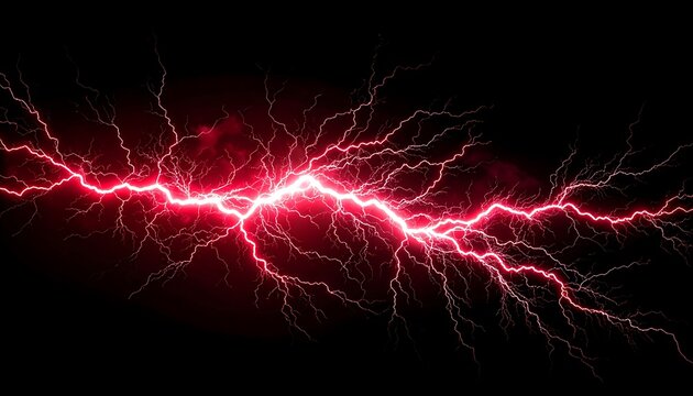 An abstract image of a vivid red lightning bolt against a stark black background. 