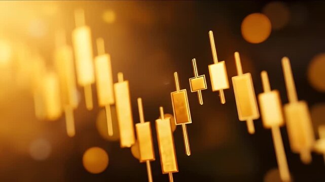 ゴールドキャンドルスティックチャートと抽象的な背景を持つ金融市場の分析と投資戦略